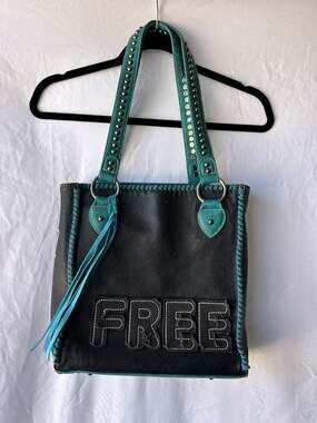 Montana West Black and Turquoise Studded Concealed Carry Tote Bag
